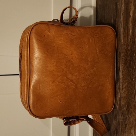 Vintage 70's Tan Vinyl Leather Travel Overnight Men's Bag - Picture 2 of 5